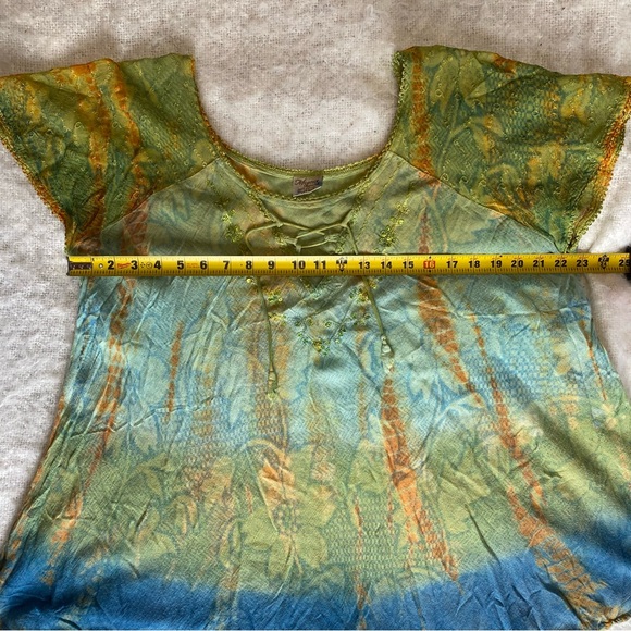 Vtg Advance Apparels Tie Dye Sequin Embroidery Flowy Top Sz L Fairy Whimsy Boho - Picture 4 of 7